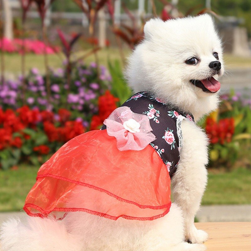 Pet Dog Dress Summer Pet Clothes Flower Vest Gauze Tutu Skirt Puppy Cat Princess Dress Wedding Clothes Chihuahua Pet Apparels
