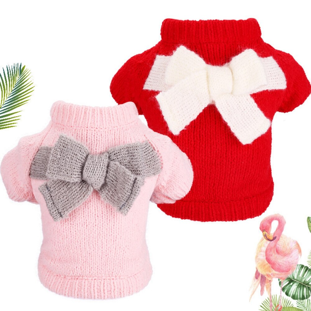 Warm Dog Sweater Winter Dog Cat Clothes Turtleneck Pet Sweater with Bow Knitted Pullover For Small Medium Large Dogs Cats