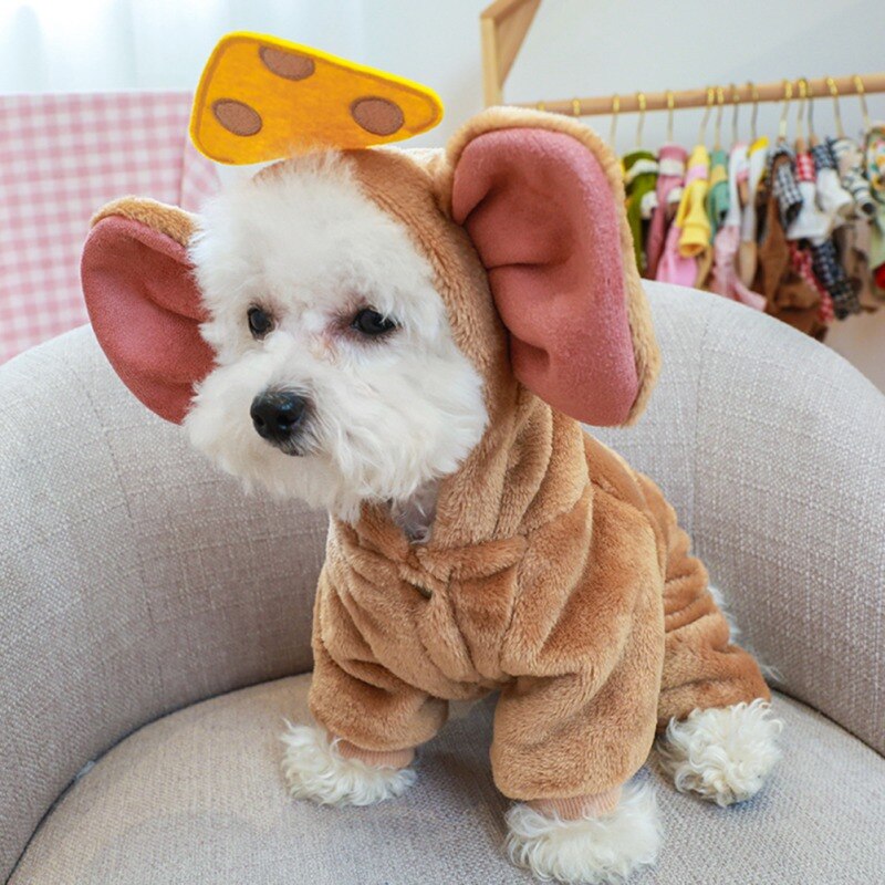 Fleece Pet Dog Jumpsuit Clothes Big Ears Mice Costume Puppy Pet Coat For Small Medium Dogs Cats Hoodies Warm Winter Dog Jacket