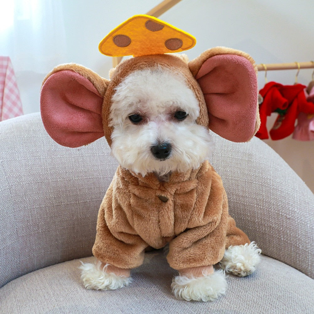 Fleece Pet Dog Jumpsuit Clothes Big Ears Mice Costume Puppy Pet Coat For Small Medium Dogs Cats Hoodies Warm Winter Dog Jacket