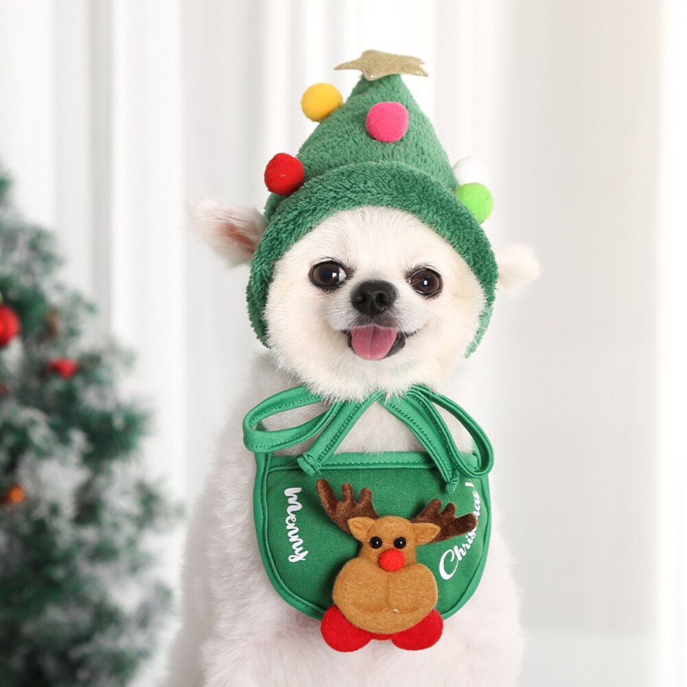 Christmas Dog Bandana Scarf Cotton Washable Dog Scarf Bow Tie Pet Cat Elk Hat Cute Santa Triangular Bibs Party Dog Accessories