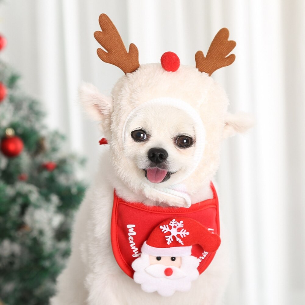 Christmas Dog Bandana Scarf Cotton Washable Dog Scarf Bow Tie Pet Cat Elk Hat Cute Santa Triangular Bibs Party Dog Accessories