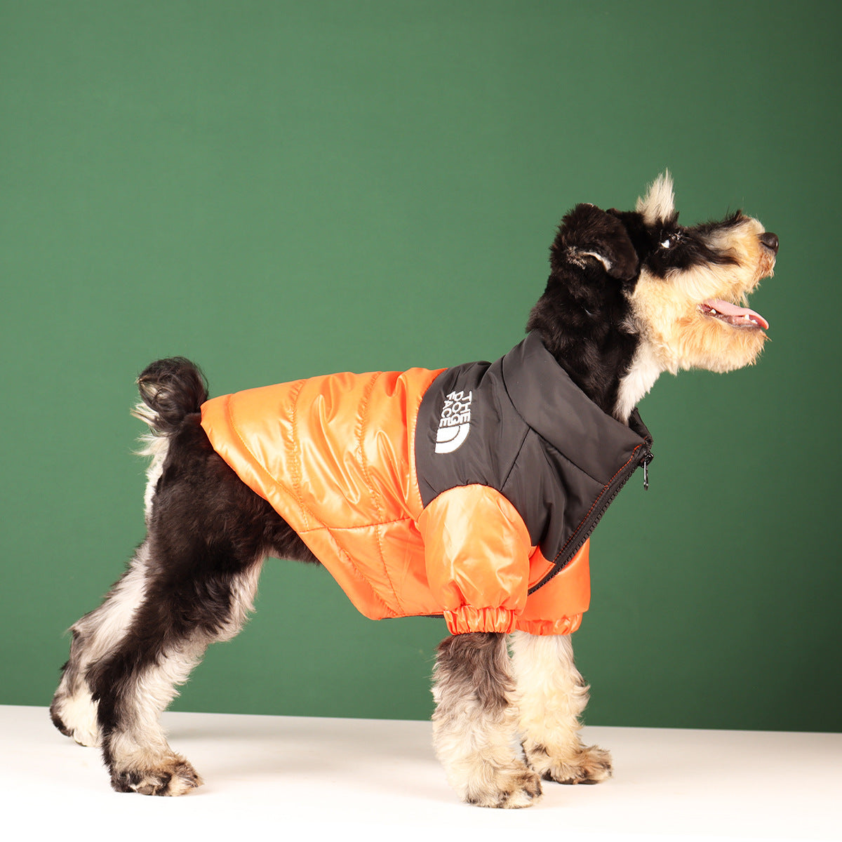 The Dog Face Orange Embroidered Puffer Jacket for Dogs