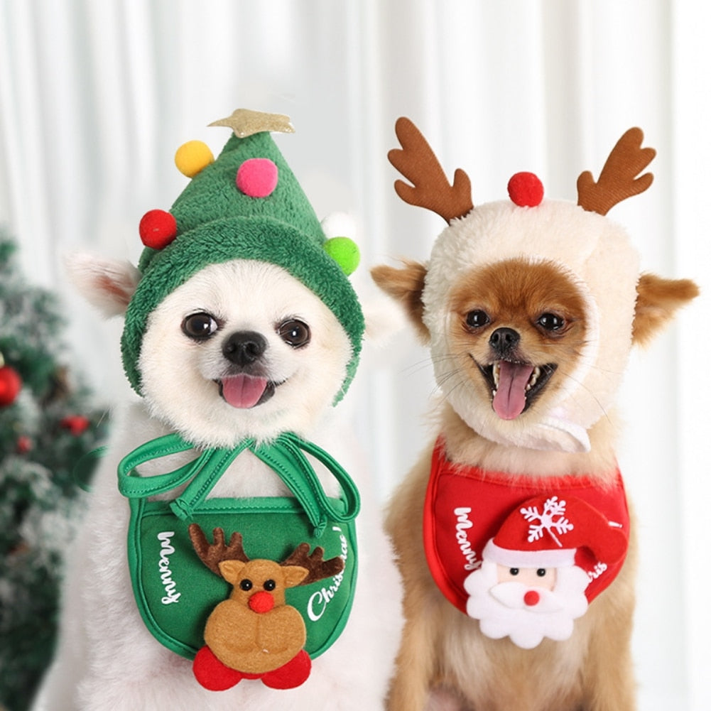 Christmas Dog Bandana Scarf Cotton Washable Dog Scarf Bow Tie Pet Cat Elk Hat Cute Santa Triangular Bibs Party Dog Accessories