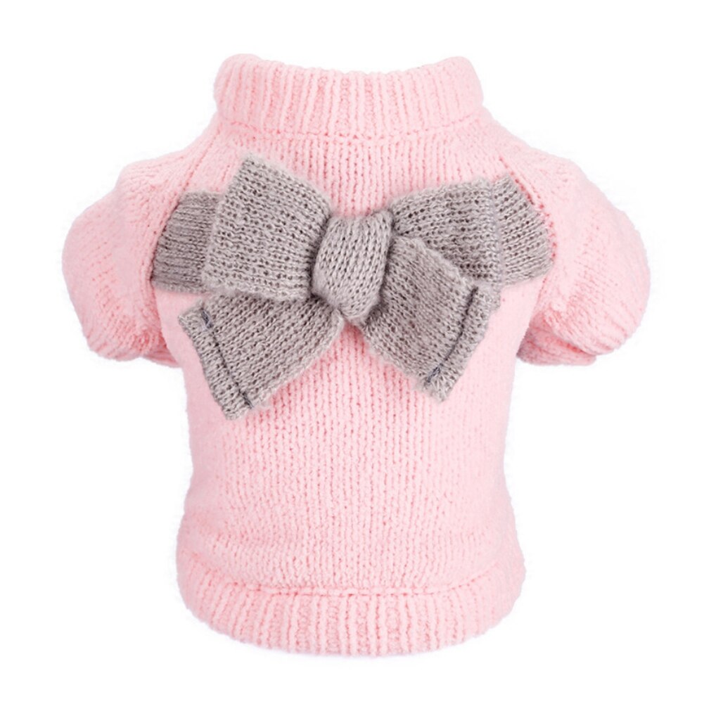 Warm Dog Sweater Winter Dog Cat Clothes Turtleneck Pet Sweater with Bow Knitted Pullover For Small Medium Large Dogs Cats
