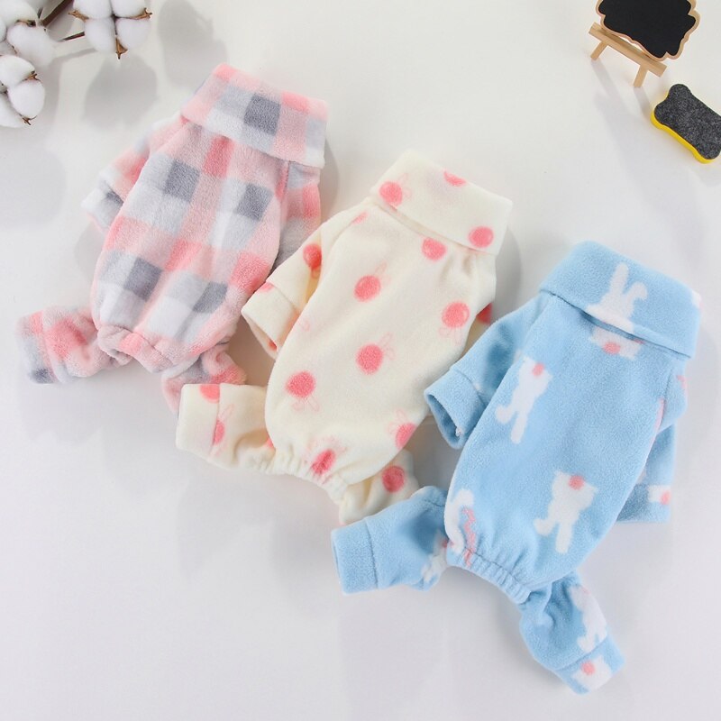 Winter Dog Clothes Cartoon Printed Dog Pajamas Warm Jumpsuits Fleece Coat For Small Dogs Puppy Dog Cat Chihuahua Clothing