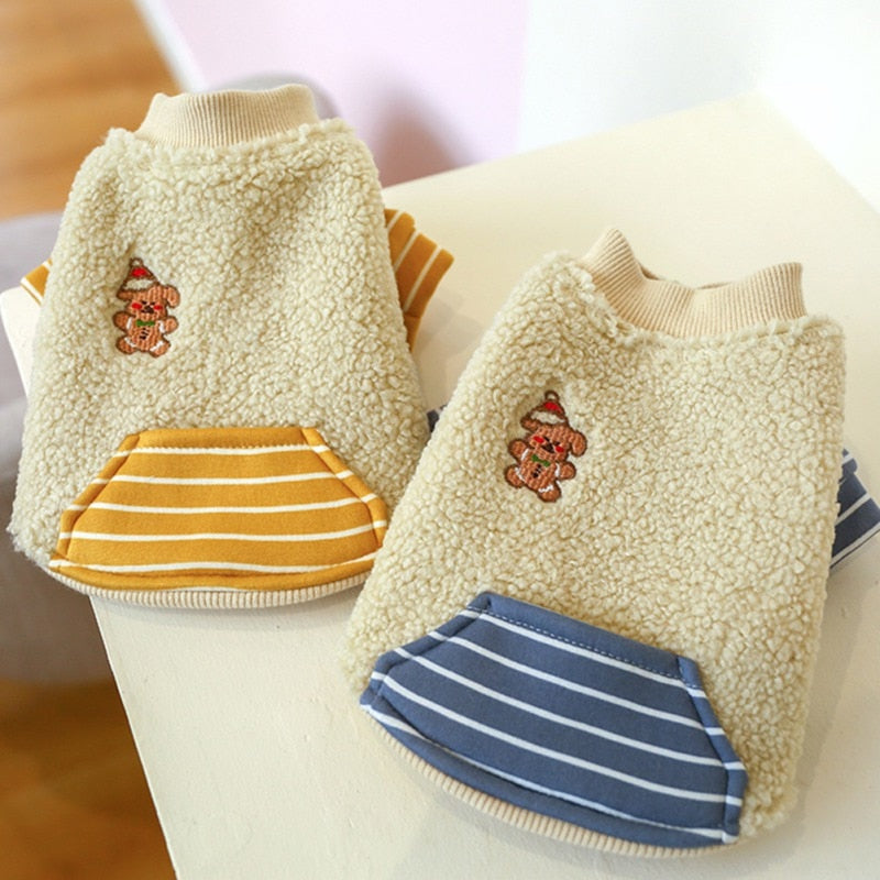 Winter Dog Clothes Pet Fleece Coats With Striped Pocket Dog Costume Jacket Chihuahua Pullover For Small Medium Dog Clothing