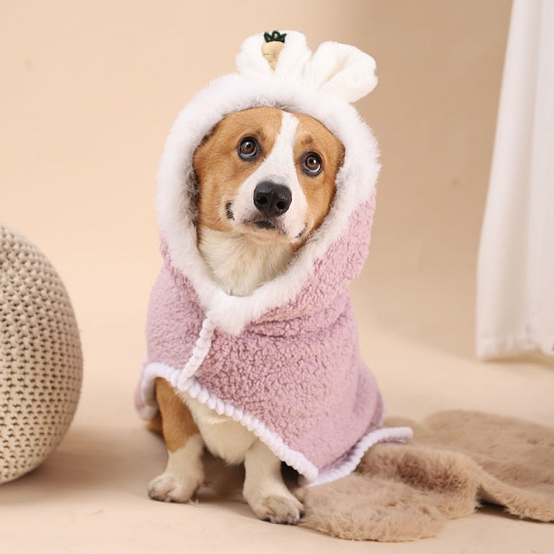 Pet Dog Clothes Puppy Cloak Poncho Cape With Rabbit Ear Hat Pet Costume Soft Fleece Clothing For Cat Small Medium Dog Coat