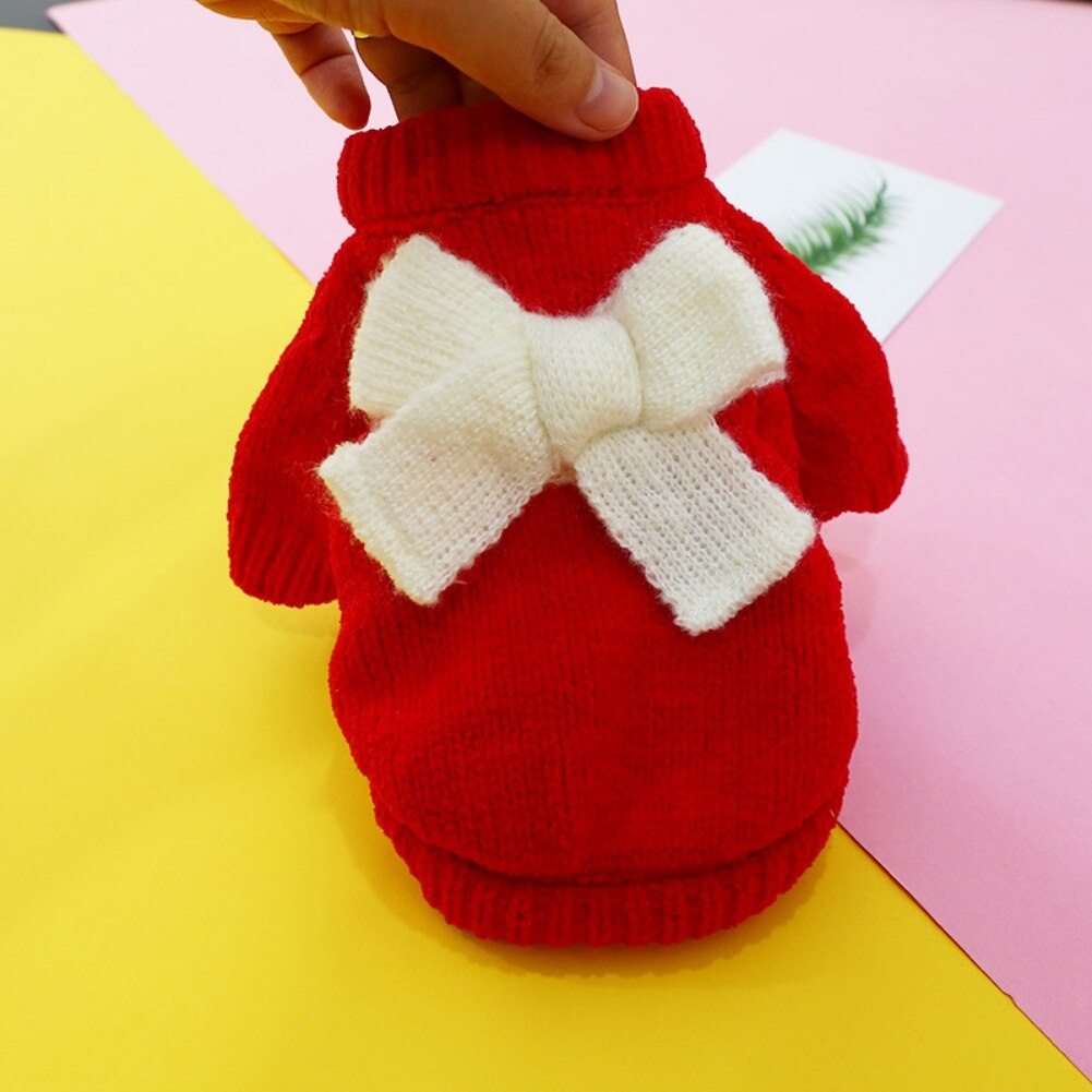 Warm Dog Sweater Winter Dog Cat Clothes Turtleneck Pet Sweater with Bow Knitted Pullover For Small Medium Large Dogs Cats