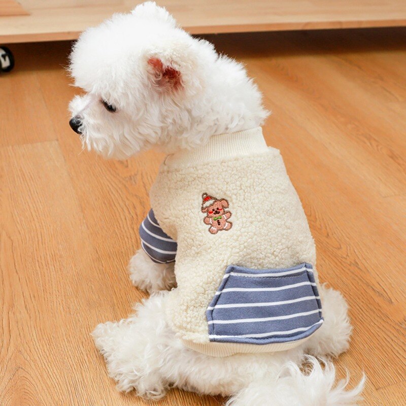 Winter Dog Clothes Pet Fleece Coats With Striped Pocket Dog Costume Jacket Chihuahua Pullover For Small Medium Dog Clothing
