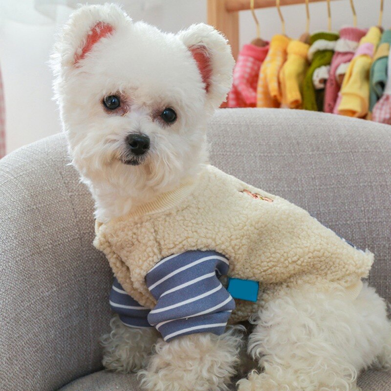 Winter Dog Clothes Pet Fleece Coats With Striped Pocket Dog Costume Jacket Chihuahua Pullover For Small Medium Dog Clothing