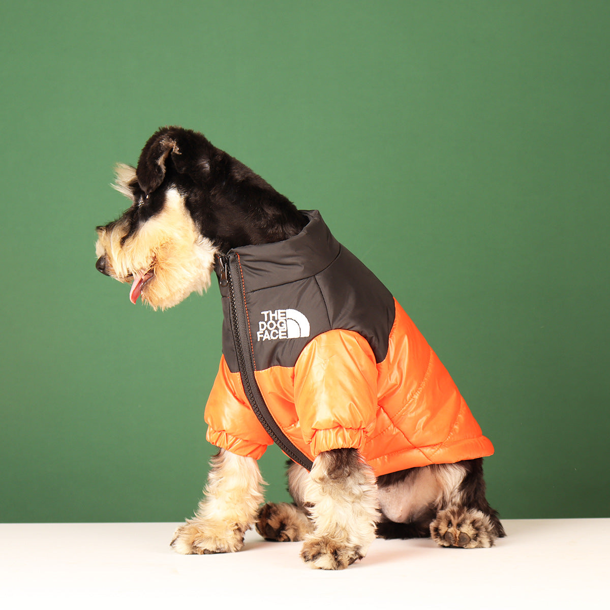 The Dog Face Orange Embroidered Puffer Jacket for Dogs