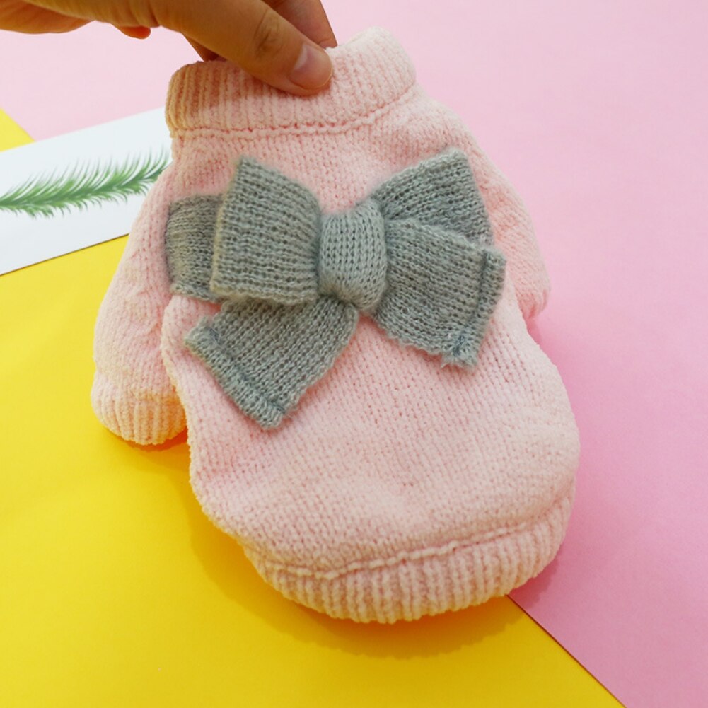 Warm Dog Sweater Winter Dog Cat Clothes Turtleneck Pet Sweater with Bow Knitted Pullover For Small Medium Large Dogs Cats