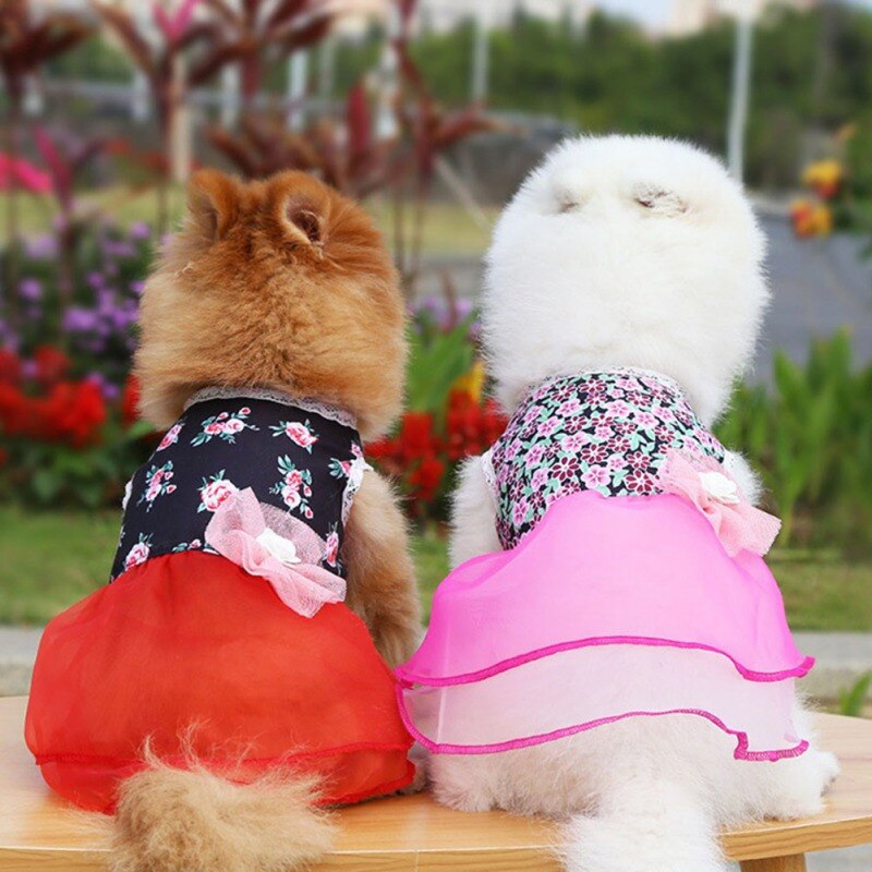 Pet Dog Dress Summer Pet Clothes Flower Vest Gauze Tutu Skirt Puppy Cat Princess Dress Wedding Clothes Chihuahua Pet Apparels