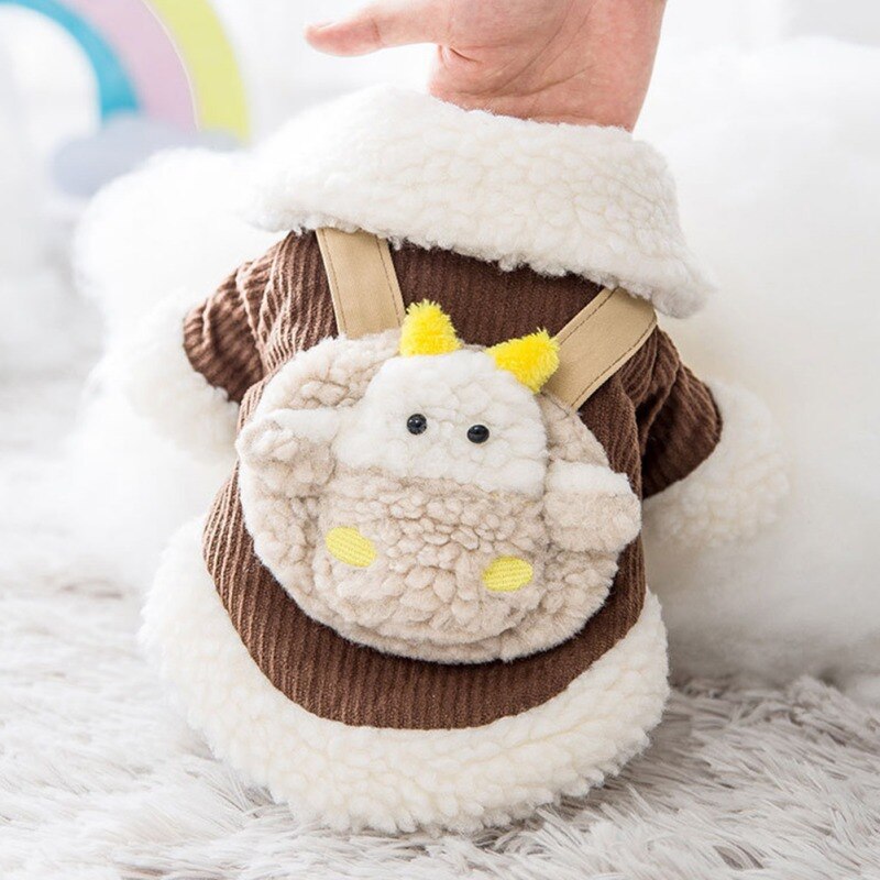 Corduroy Pet Dog Clothes Winter Warm Dog Coat With Cute Cow Design Pet Clothing For Small Medium Large Dogs Chihuahua Jacket