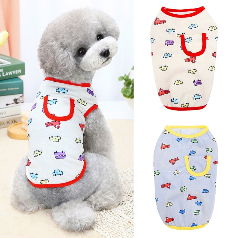 Summer Dog Clothes Cartoon Car Printed Dog Vest Small Puppy Cotton T Shirts For Dog Cat Sleeveless Top Yorkie Chihuahua Outfits
