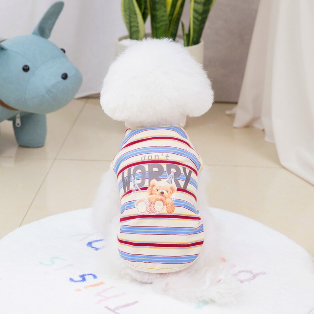 Cartoon Bear Pattern Dog Shirt Stripe Dog Clothes For Small Dogs Summer Chihuahua Tshirt Cute Puppy Vest Terrier Pet Clothes