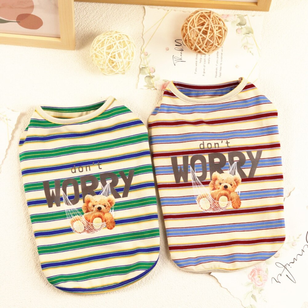 Cartoon Bear Pattern Dog Shirt Stripe Dog Clothes For Small Dogs Summer Chihuahua Tshirt Cute Puppy Vest Terrier Pet Clothes