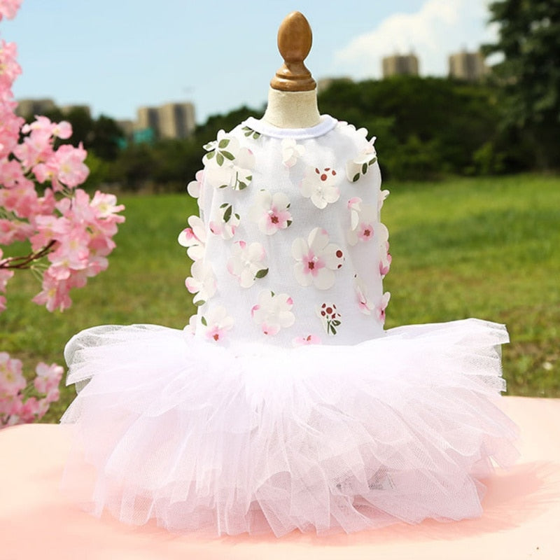 Lace Chiffon Small Dog Dress Sweet Flowers Pet Princess Dress
