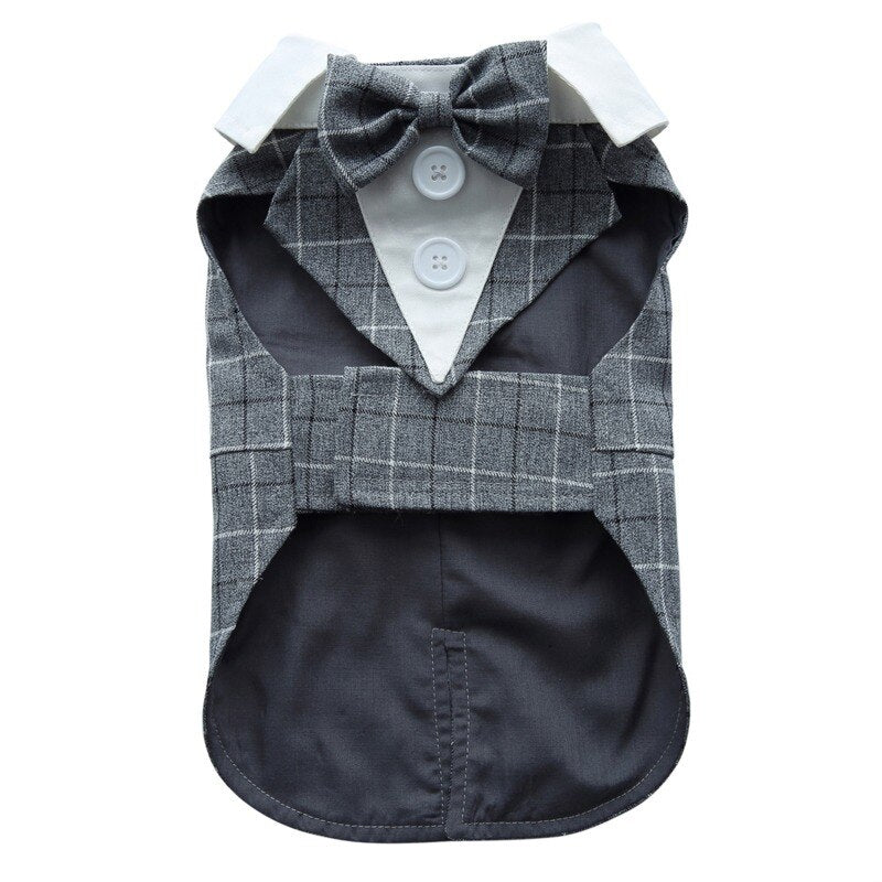 Gentleman Dog Clothes Wedding Suit Plaid Formal Shirt For Small Dogs Bowtie Tuxedo Pet Outfit Halloween Christmas Costume