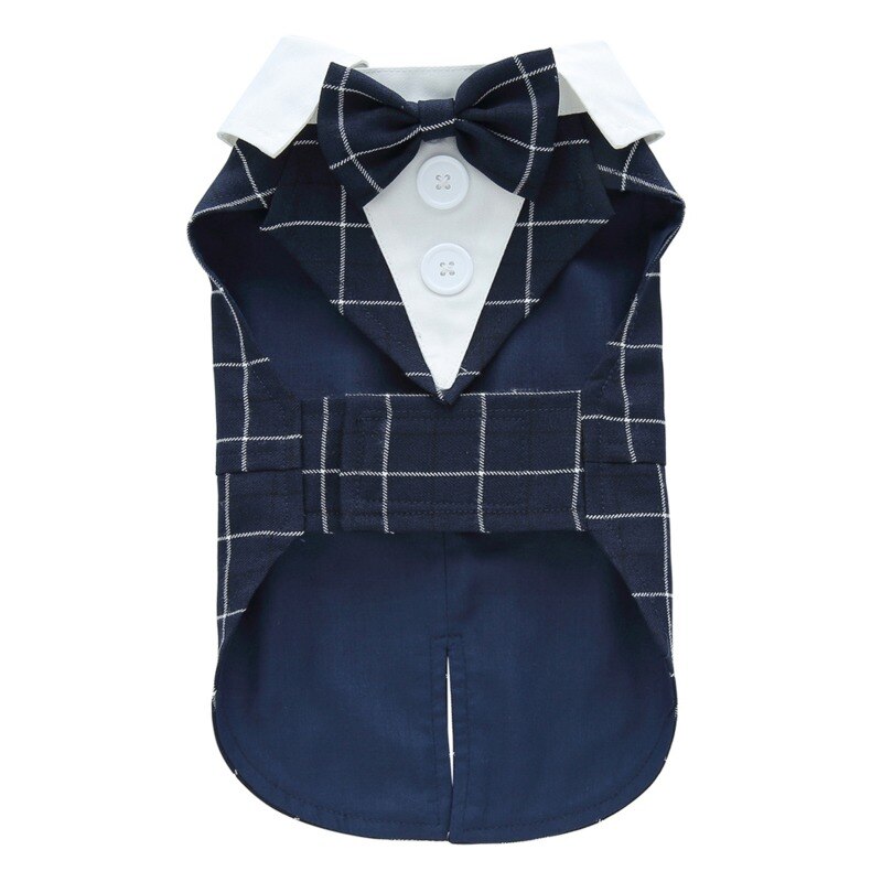 Gentleman Dog Clothes Wedding Suit Plaid Formal Shirt For Small Dogs Bowtie Tuxedo Pet Outfit Halloween Christmas Costume