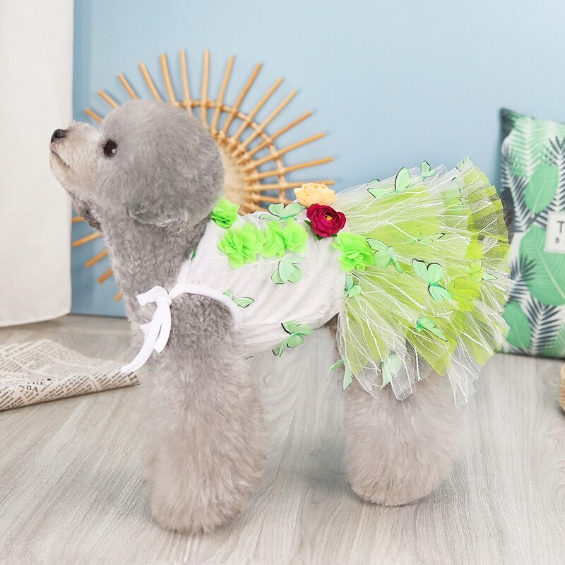 Lace Chiffon Dog Dress Summer Pet Clothes Small Dog Flower Butterfly Design Party Birthday Wedding Dress Pet Costume Cat Apparel
