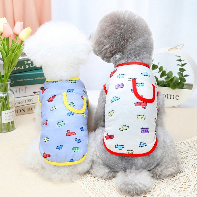 Summer Dog Clothes Cartoon Car Printed Dog Vest Small Puppy Cotton T Shirts For Dog Cat Sleeveless Top Yorkie Chihuahua Outfits