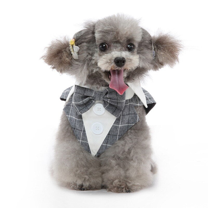 Gentleman Dog Clothes Wedding Suit Plaid Formal Shirt For Small Dogs Bowtie Tuxedo Pet Outfit Halloween Christmas Costume
