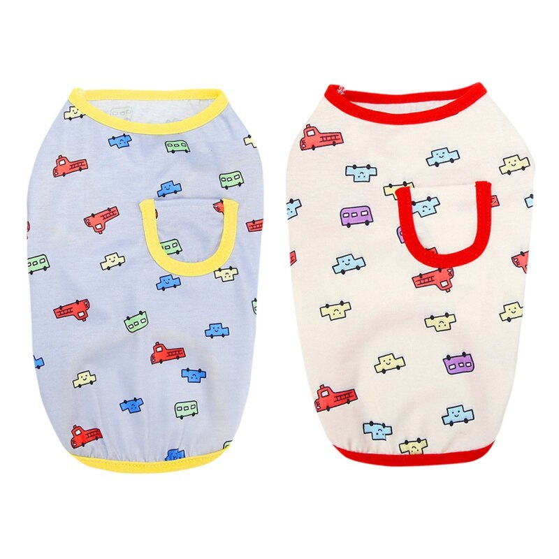 Summer Dog Clothes Cartoon Car Printed Dog Vest Small Puppy Cotton T Shirts For Dog Cat Sleeveless Top Yorkie Chihuahua Outfits
