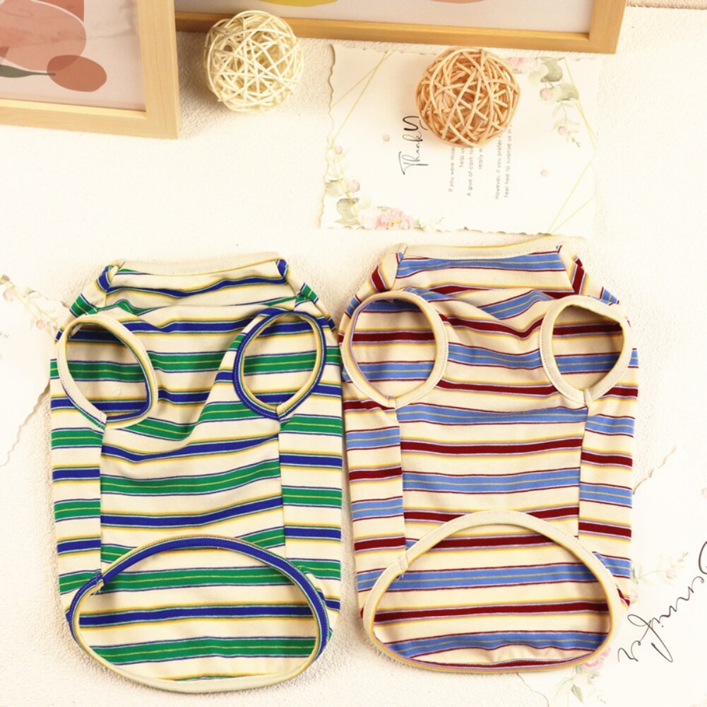 Cartoon Bear Pattern Dog Shirt Stripe Dog Clothes For Small Dogs Summer Chihuahua Tshirt Cute Puppy Vest Terrier Pet Clothes