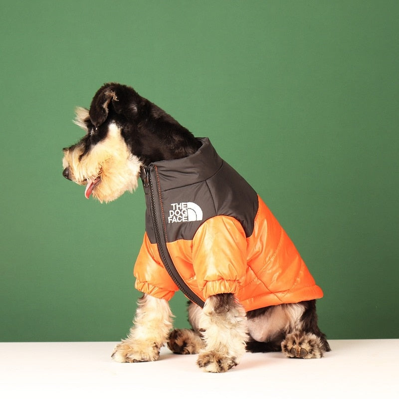 The Dog Face Orange Embroidered Puffer Jacket for Dogs