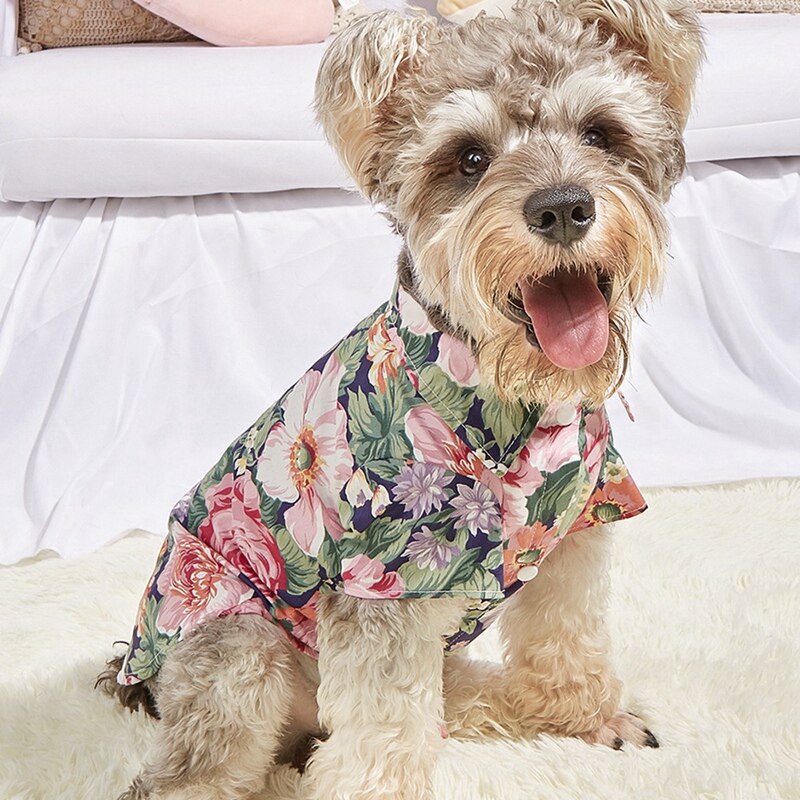Summer Pet Dog Clothes Printed Beach Shirts Hawaiian Style Floral Plaid T Shirt For Puppy Small Cat Dog Chihuahua Clothing