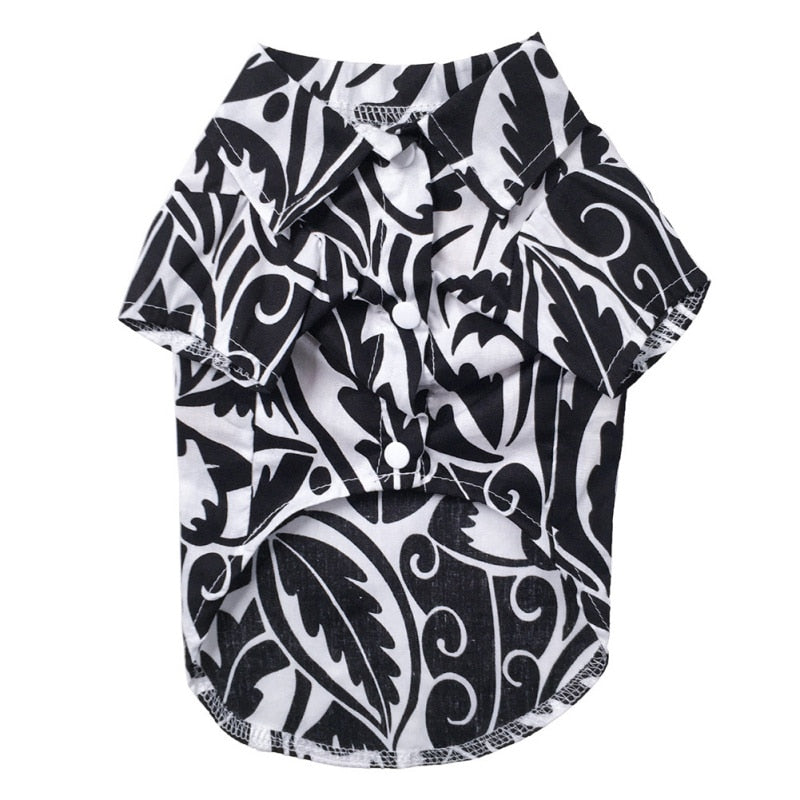 Monochromatic Hawaiian Style Leaf Printed Supper Button-Up