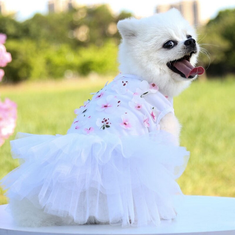 Lace Chiffon Small Dog Dress Sweet Flowers Pet Princess Dress
