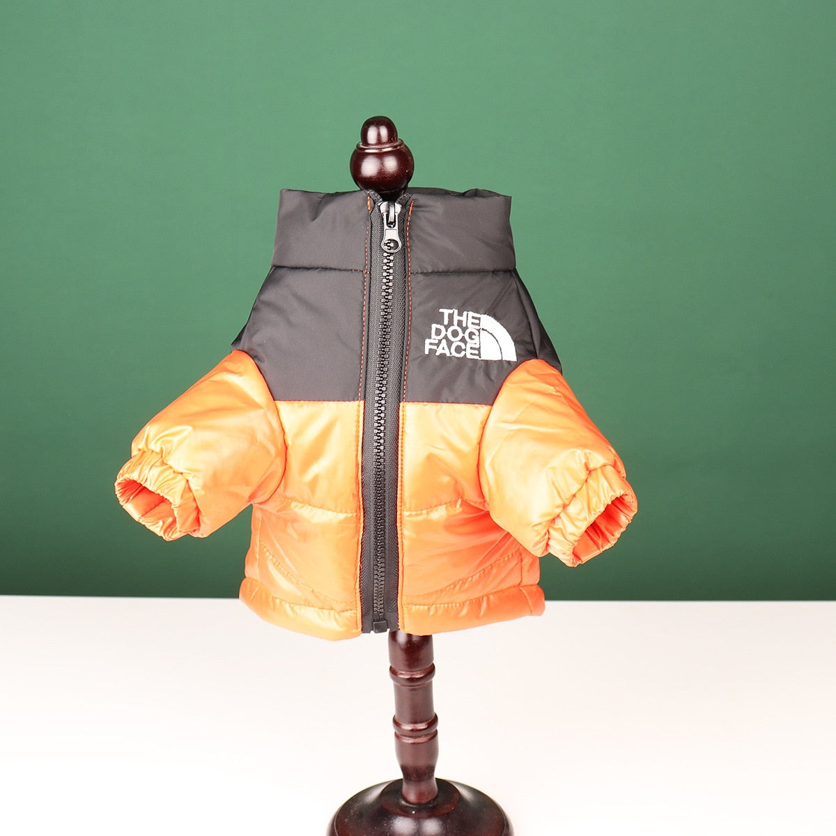 The Dog Face Orange Embroidered Puffer Jacket for Dogs