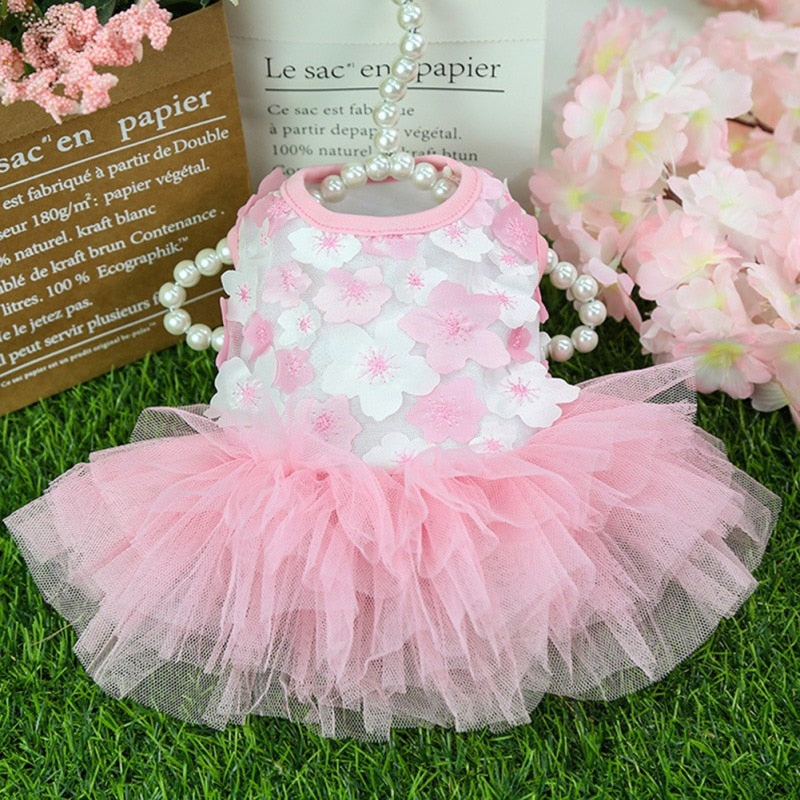 Lace Chiffon Small Dog Dress Sweet Flowers Pet Princess Dress
