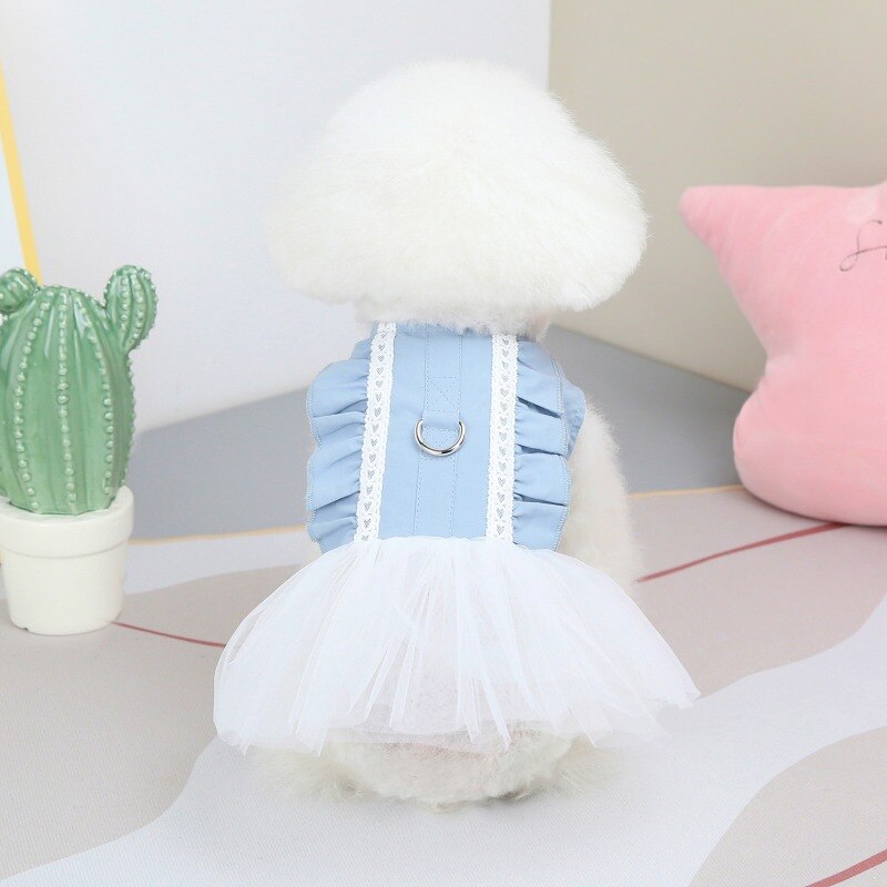 Cute Sweet Dog Dress For Small Dog Party Birthday Puppy Wedding Denim Gauze Tutu Dress Summer Pet Clothes For Dog And Cat