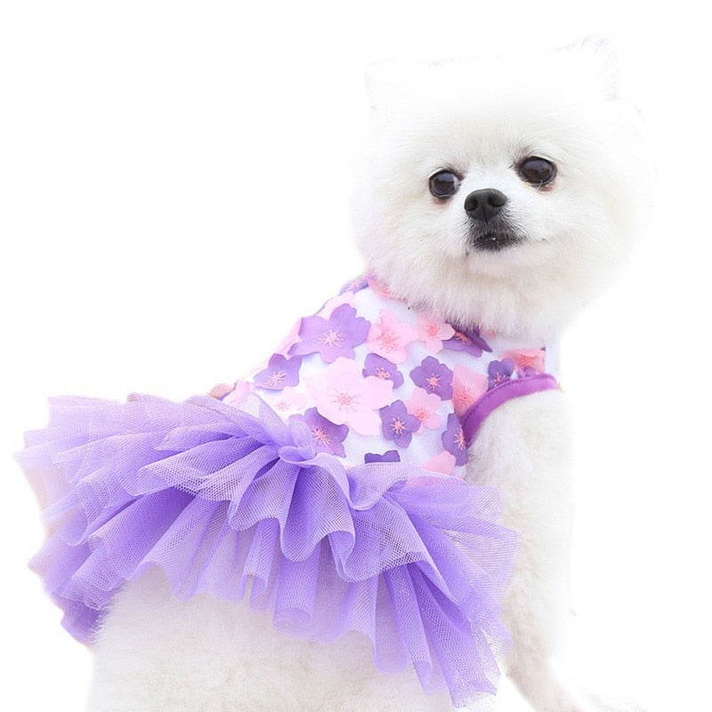 Lace Chiffon Small Dog Dress Sweet Flowers Pet Princess Dress