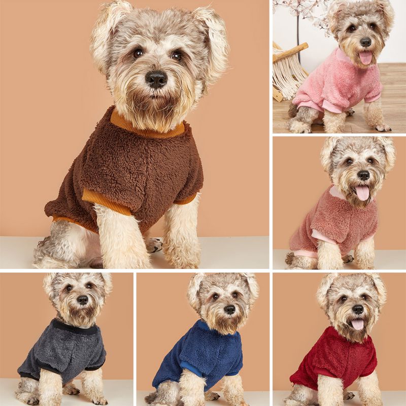 Warm Fleece Pet Dog Clothes Winer Pet Coat Puppy Dogs Solid Color Pullover Jacket French Bulldog Dog Sweatshirt Pet Clothing