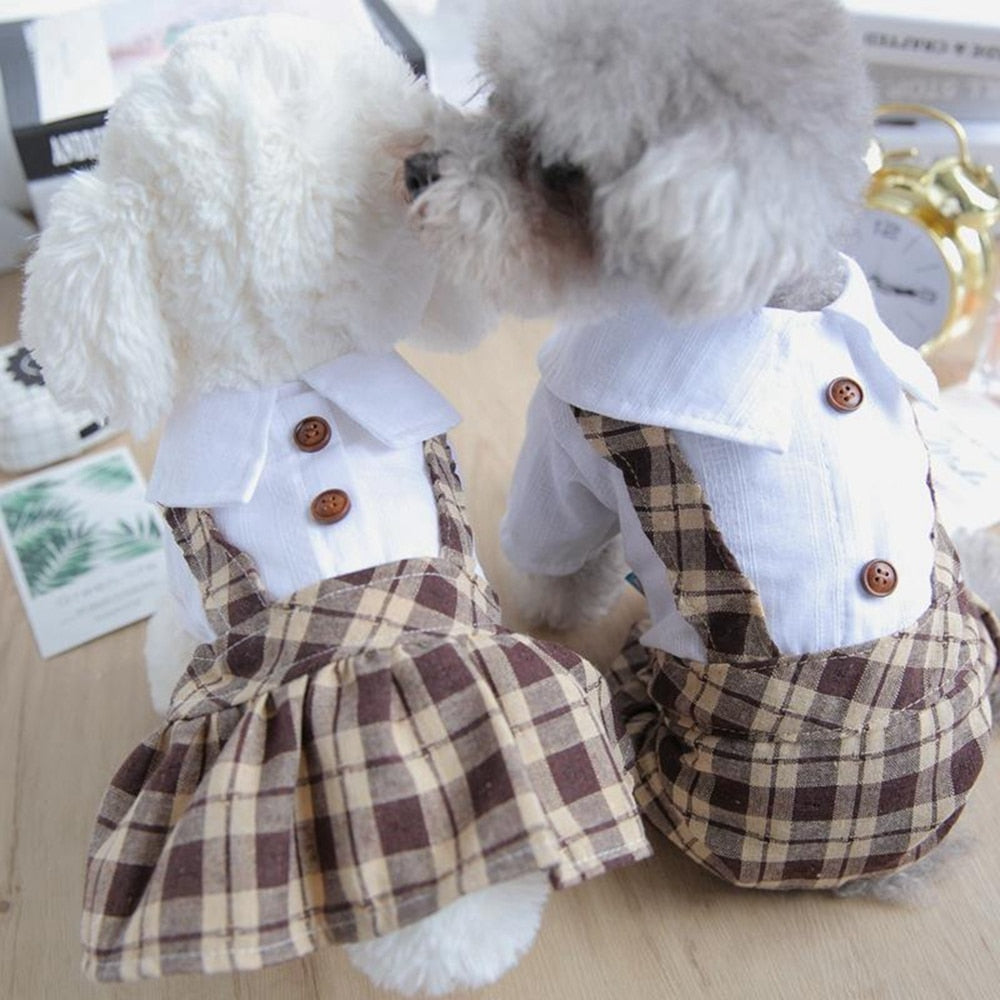 Couple Pet Dog Clothes College Style Plaid Dog Shirt/Dress Fashion Small Dog Cat Clothing Summer Dog Chihuahua Dress / Jumpsuit