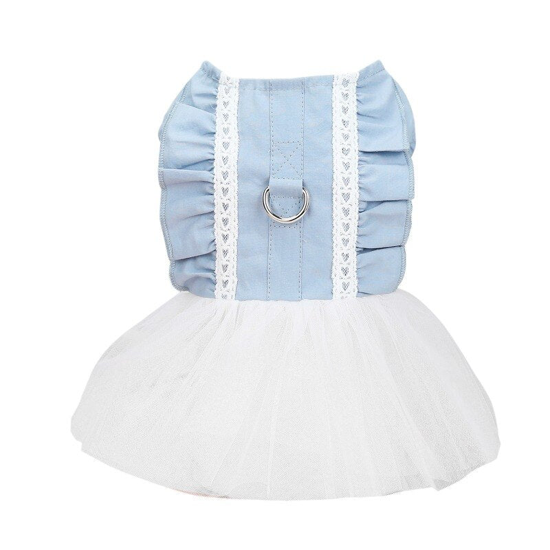 Cute Sweet Dog Dress For Small Dog Party Birthday Puppy Wedding Denim Gauze Tutu Dress Summer Pet Clothes For Dog And Cat
