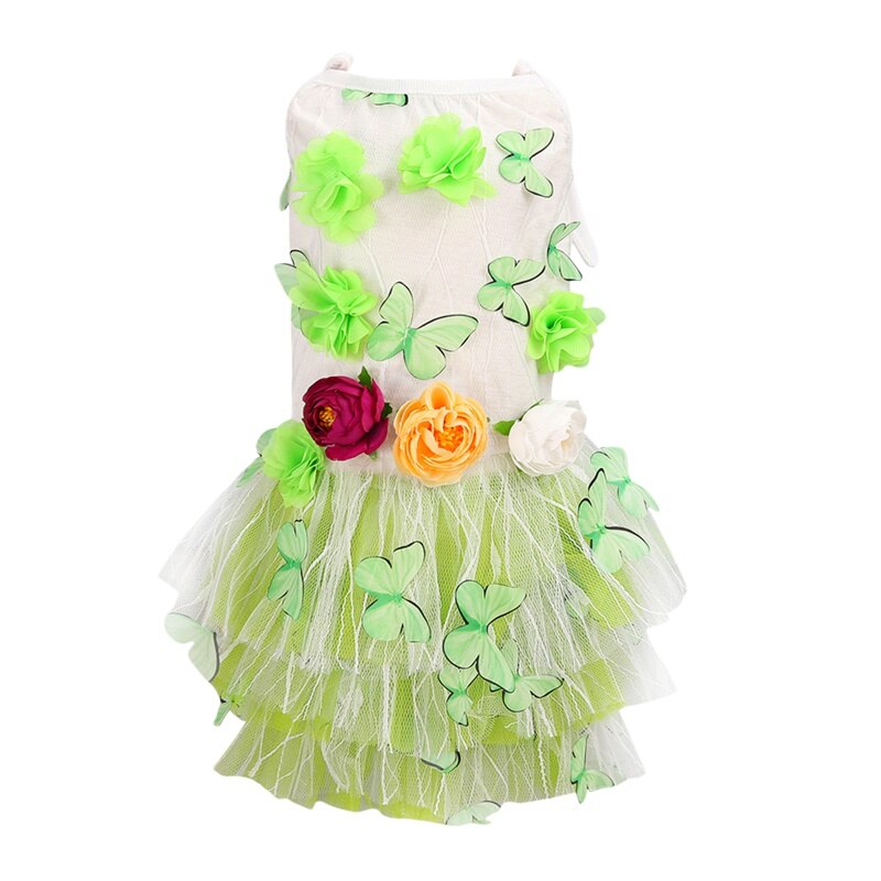 Lace Chiffon Dog Dress Summer Pet Clothes Small Dog Flower Butterfly Design Party Birthday Wedding Dress Pet Costume Cat Apparel