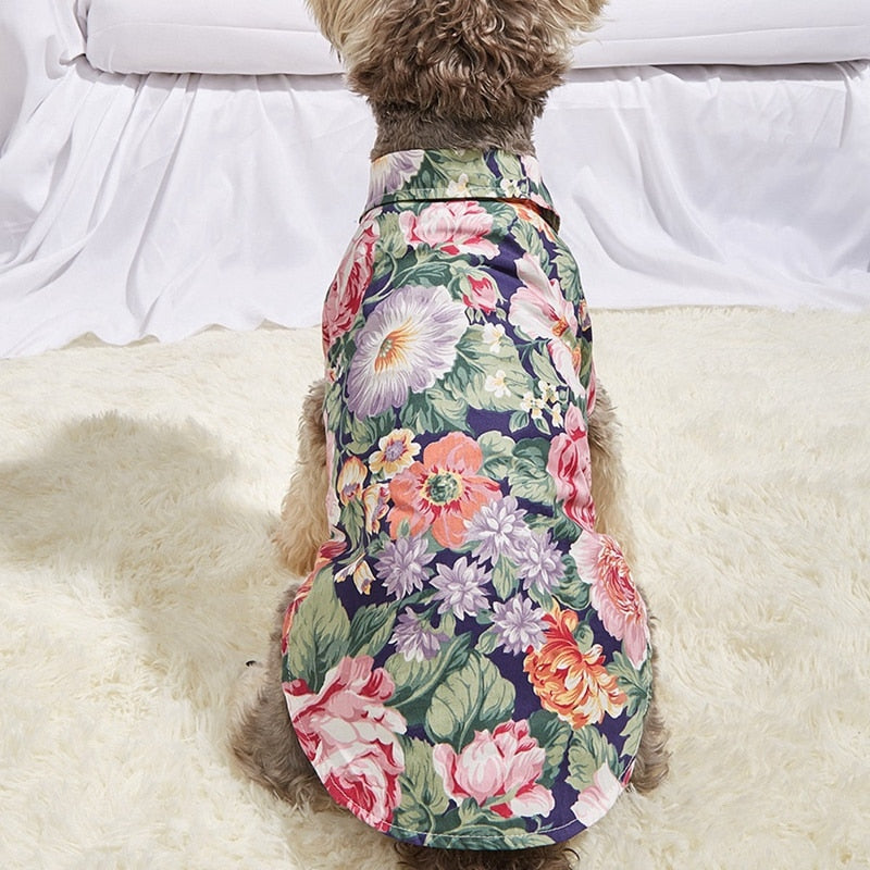 Summer Pet Dog Clothes Printed Beach Shirts Hawaiian Style Floral Plaid T Shirt For Puppy Small Cat Dog Chihuahua Clothing