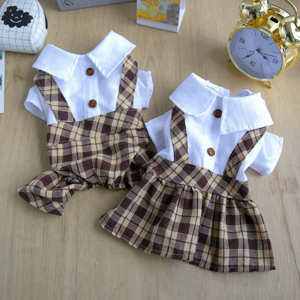 Couple Pet Dog Clothes College Style Plaid Dog Shirt/Dress Fashion Small Dog Cat Clothing Summer Dog Chihuahua Dress / Jumpsuit