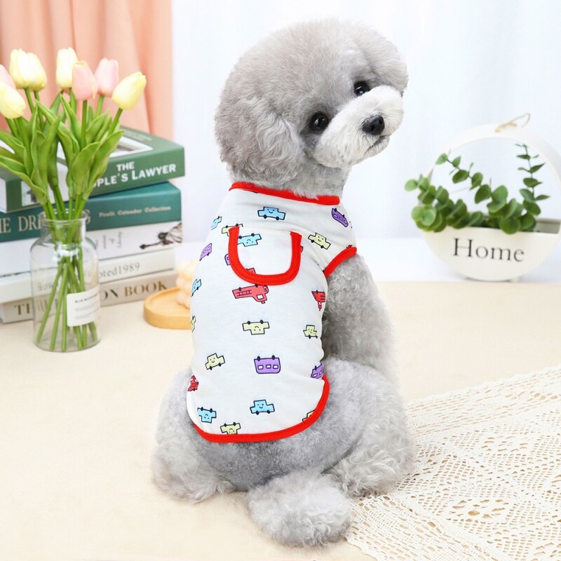 Summer Dog Clothes Cartoon Car Printed Dog Vest Small Puppy Cotton T Shirts For Dog Cat Sleeveless Top Yorkie Chihuahua Outfits