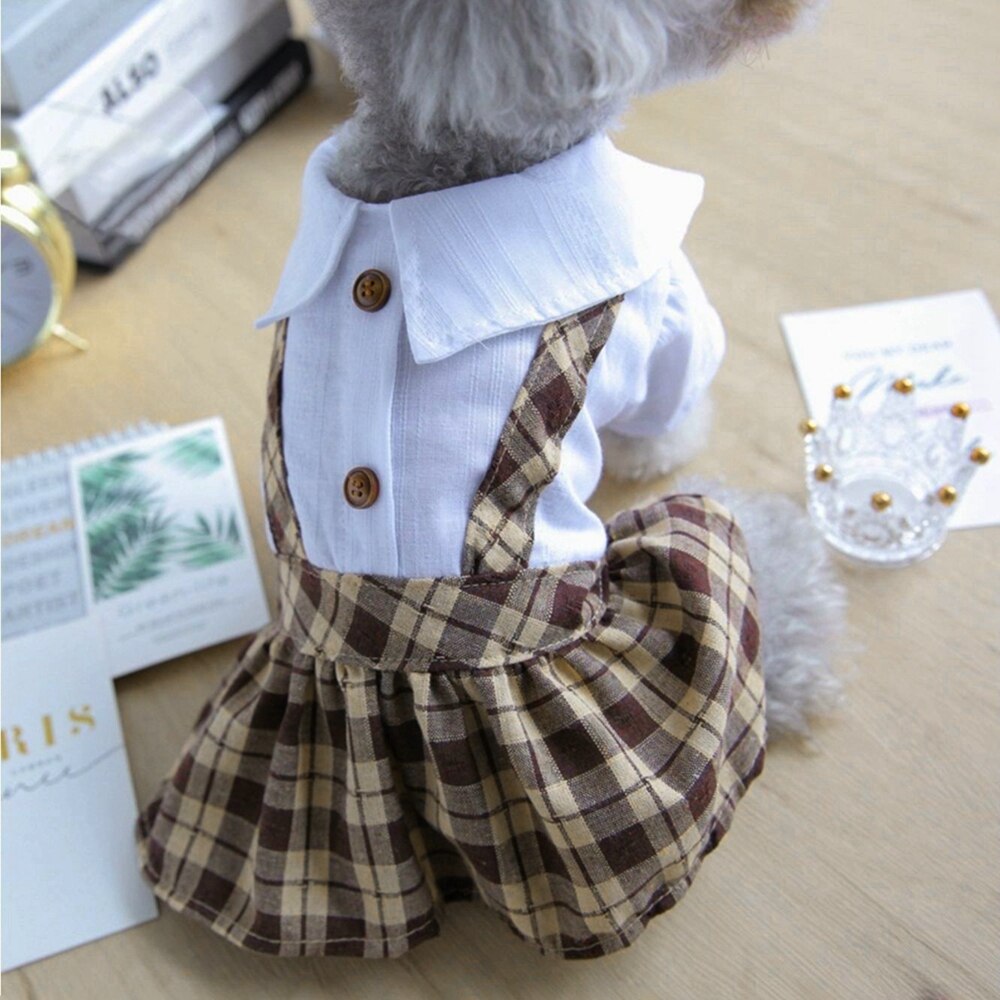 Couple Pet Dog Clothes College Style Plaid Dog Shirt/Dress Fashion Small Dog Cat Clothing Summer Dog Chihuahua Dress / Jumpsuit