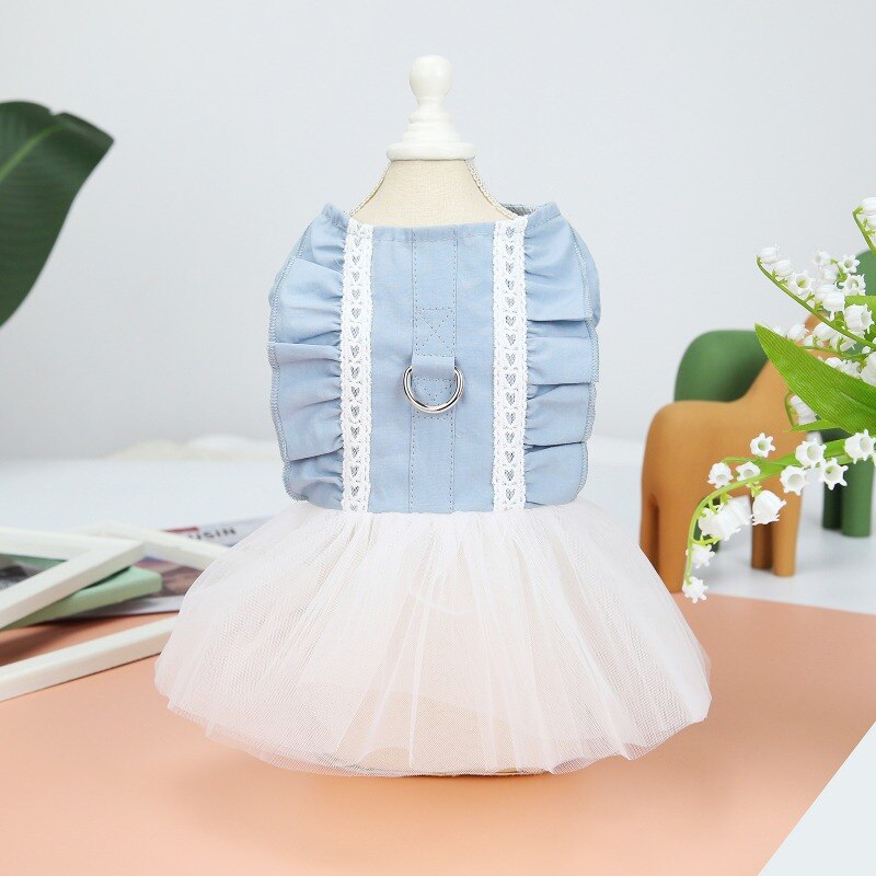 Cute Sweet Dog Dress For Small Dog Party Birthday Puppy Wedding Denim Gauze Tutu Dress Summer Pet Clothes For Dog And Cat