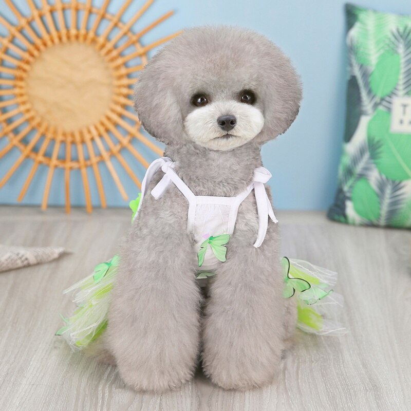 Lace Chiffon Dog Dress Summer Pet Clothes Small Dog Flower Butterfly Design Party Birthday Wedding Dress Pet Costume Cat Apparel
