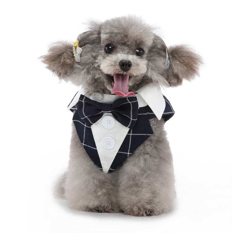 Gentleman Dog Clothes Wedding Suit Plaid Formal Shirt For Small Dogs Bowtie Tuxedo Pet Outfit Halloween Christmas Costume