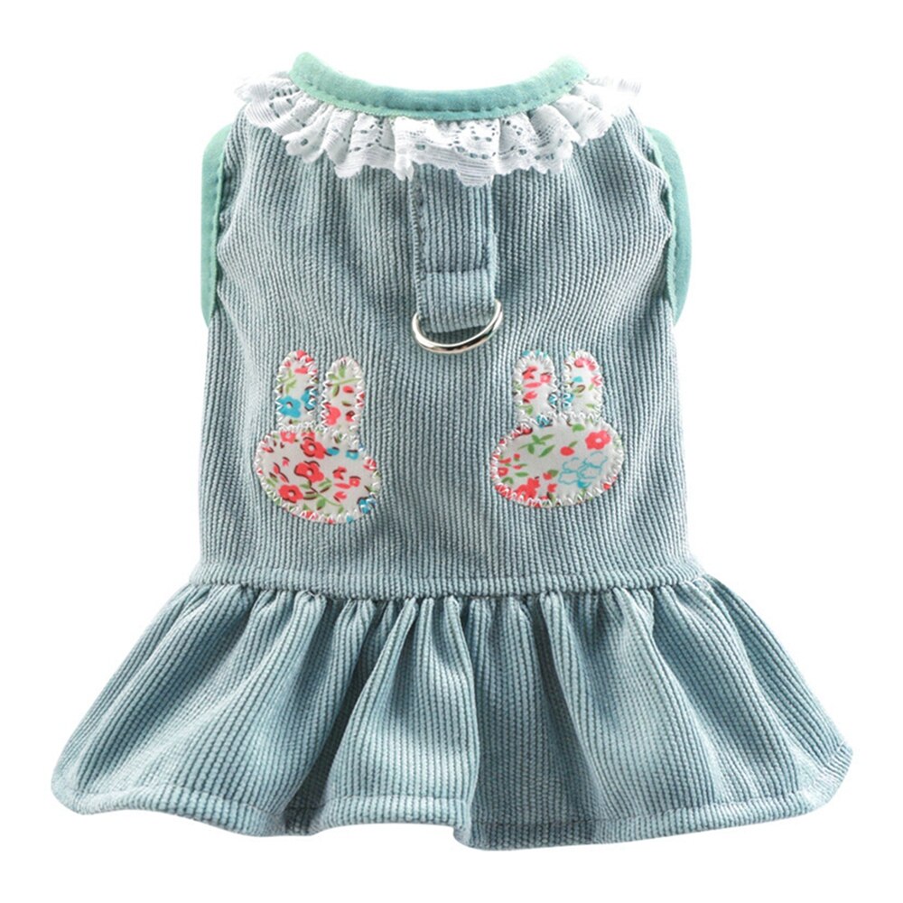 Cute Rabbit Printed Dog Dresses Summer Pet Dog Clothes Lovely Lace Collar Design Small Dog Puppy Cat Princess Dress Clothing